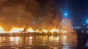 "Massive Fire at Visakhapatnam Harbour Destroys 25 Fishing Boats, Navy Called In to Tackle Blaze"